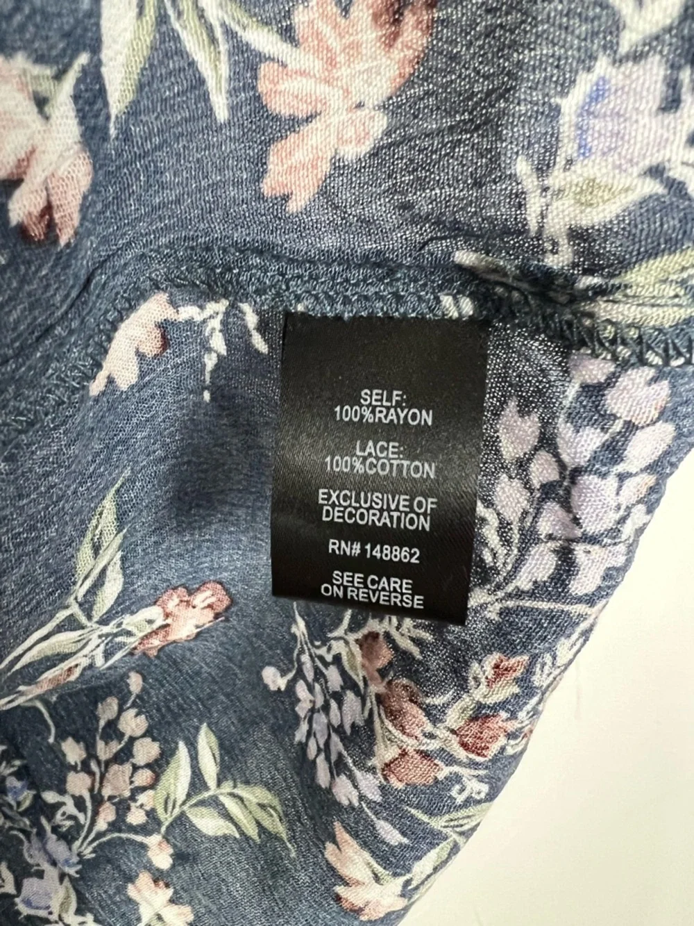 Torrid Blue Floral Bell‎ Sleeve Crepe Knit Top Lace Accent Tassel Lace Up 3X - Picture 3 of 6